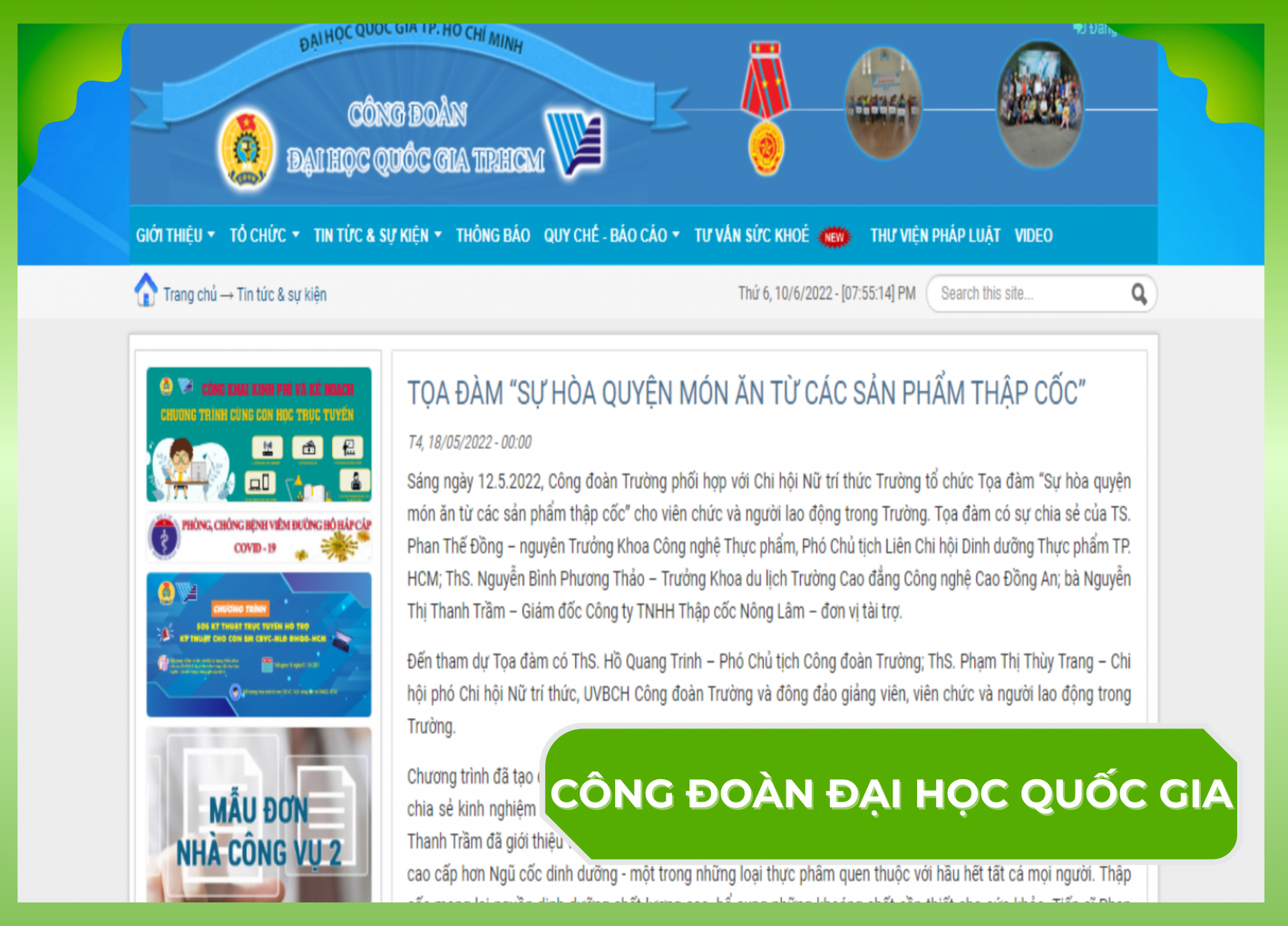 TỌA  ĐÀM “SỰ HÒA QUYỆN MÓN ĂN TỪ CÁC SẢN PHẨM THẬP CỐC”